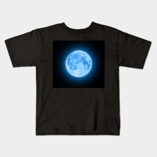 Blue Super Moon Glowing With Blue Halo Kids T-Shirt